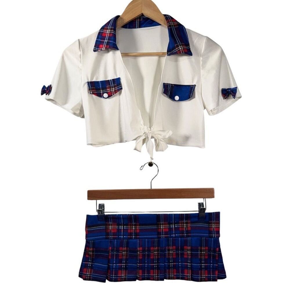 Be Wicked Women's Plaid Schoolgirl Cosplay Lingerie Crop Top & Skirt Party Set M